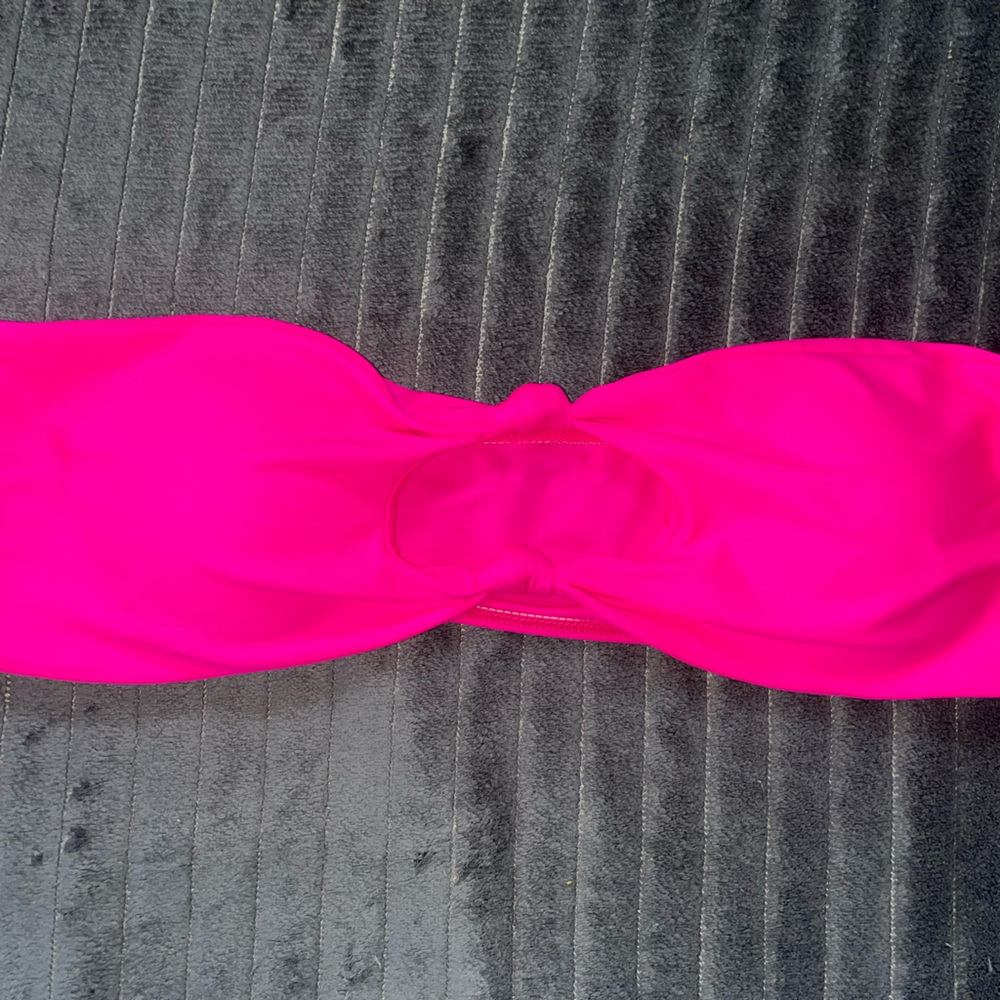 SHEIN Hot Pink Knot Open Front Bikini Top